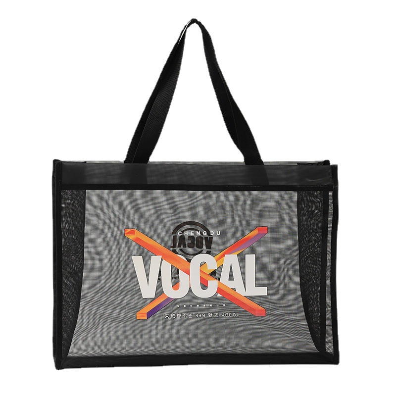 Wholesale Nylon Mesh Handbag Large Capacity Portable Fitness Black Net Pocket Gauze Shopping Bag