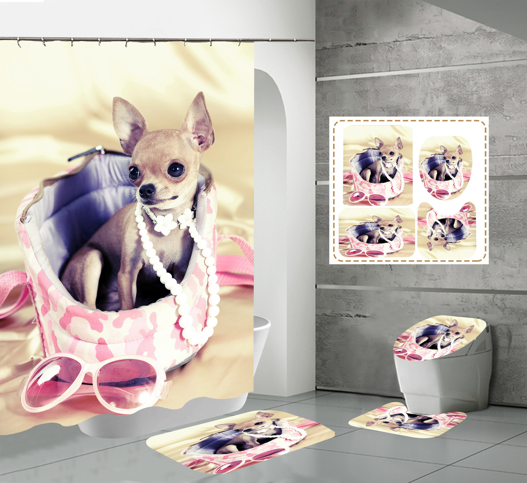 Come * Picture * Customized * Pet Dog AliExpress Amazon Cross-Border Hot Sale Creative 3D Digital Printing Shower Curtain Polyester