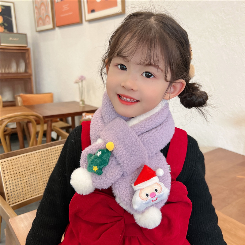 New Children's Scarf Christmas Outfit Cute Santa Claus All-Match Scarf Autumn and Winter Warm Furry Scarf