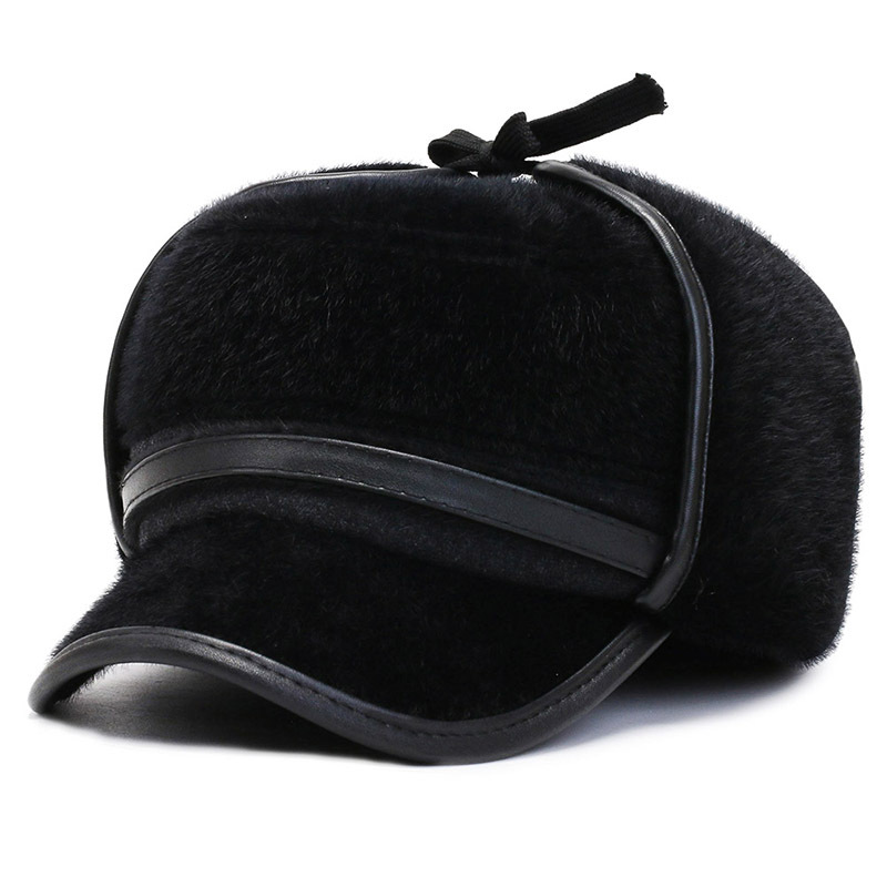 Middle-Aged and Elderly Mink-like Thickened Baseball Cap Men's Hat Winter Warm Old Dad Ear Protection Autumn and Winter Peaked Cap