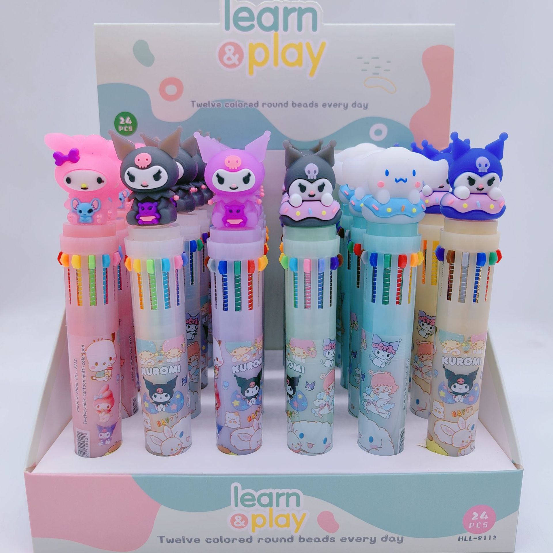 三丽鸥12色圆珠笔多色按动手帐笔高颜值造型彩色笔文具批发_点点玩具