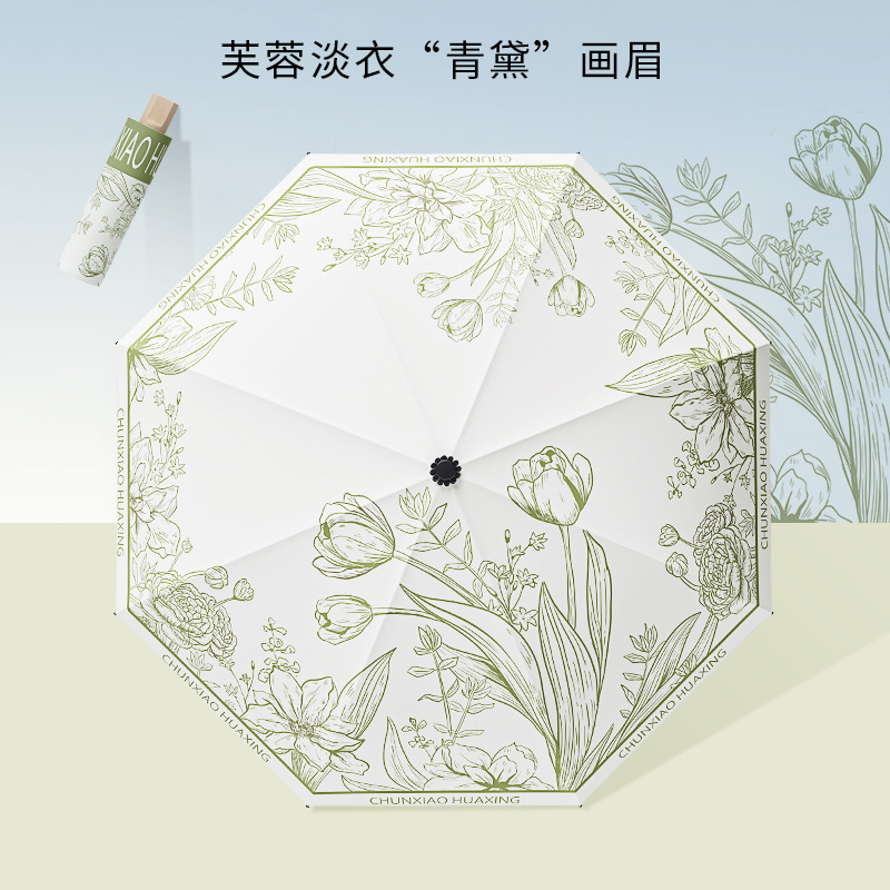 Pastoral Ancient Style Sun Protection Sunshade Black Glue Heat Insulation Manual Tri-Fold Reverse Umbrella Girls Style