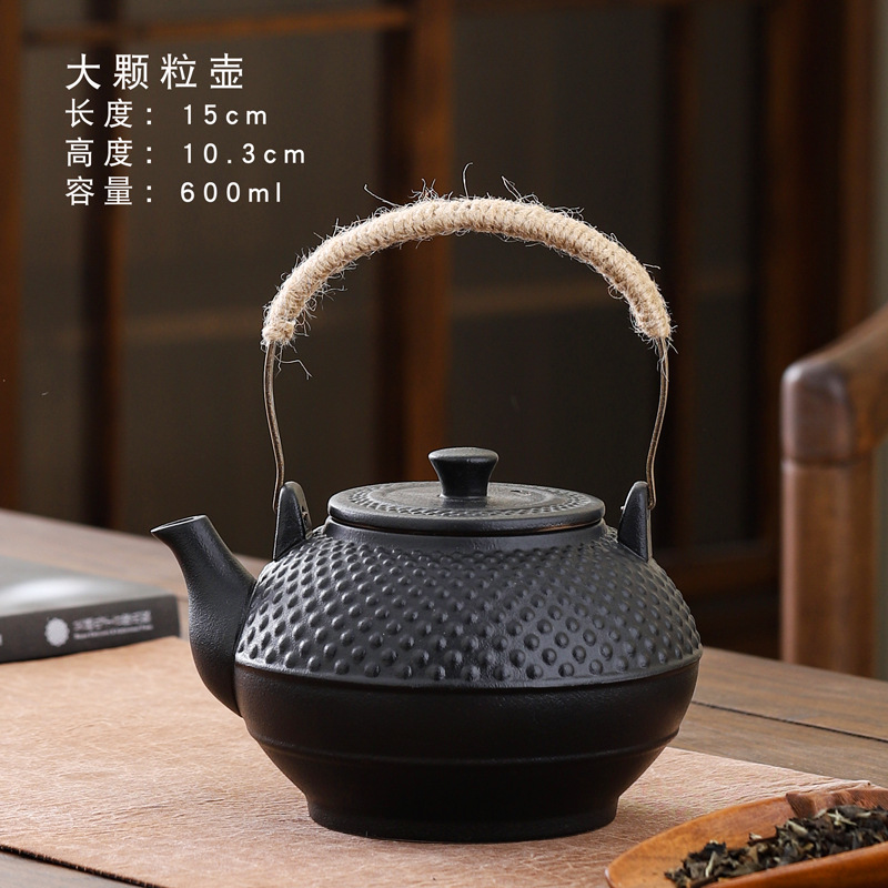 围炉煮茶壶黑陶大提梁壶南瓜壶煮茶中式复古温茶壶户外露营泡茶壶