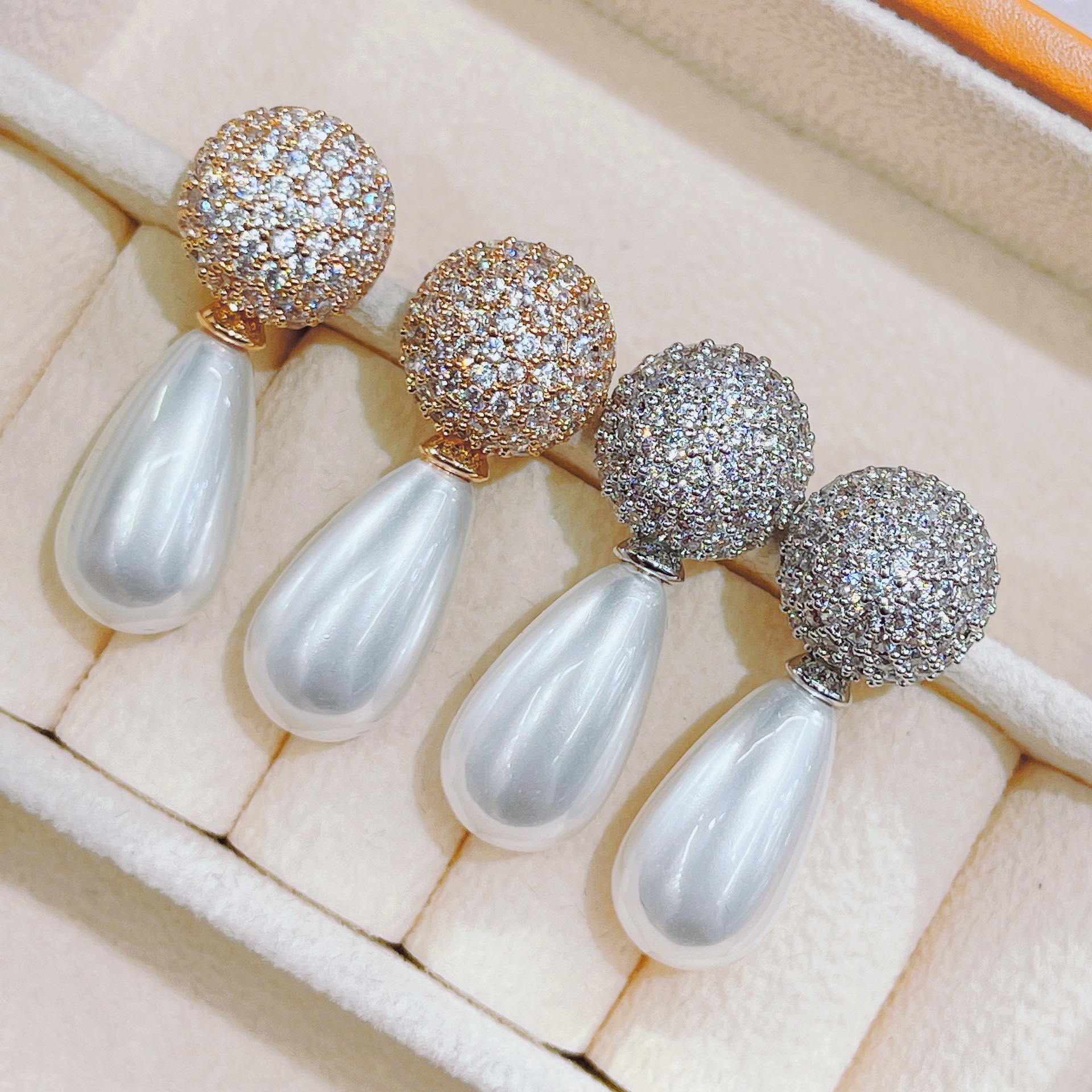 21年速卖通电商时尚微镶中长款水滴珍珠日常佩戴珍珠925银针耳钉