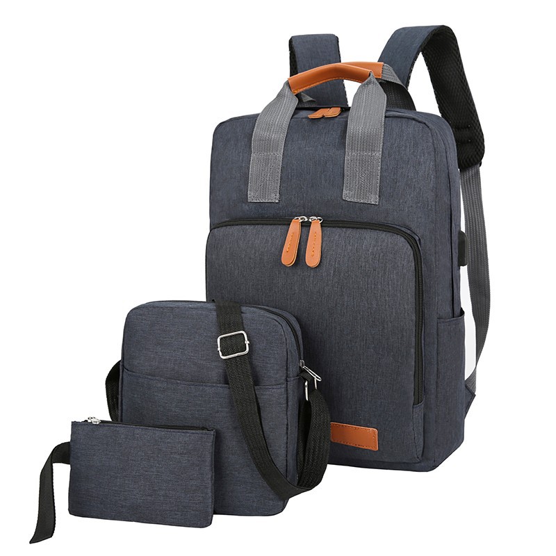 New Backpack Three-Piece Set Korean Travel Bag Popular Computer Backpack USB Middle School Student Schoolbag Manufacturer