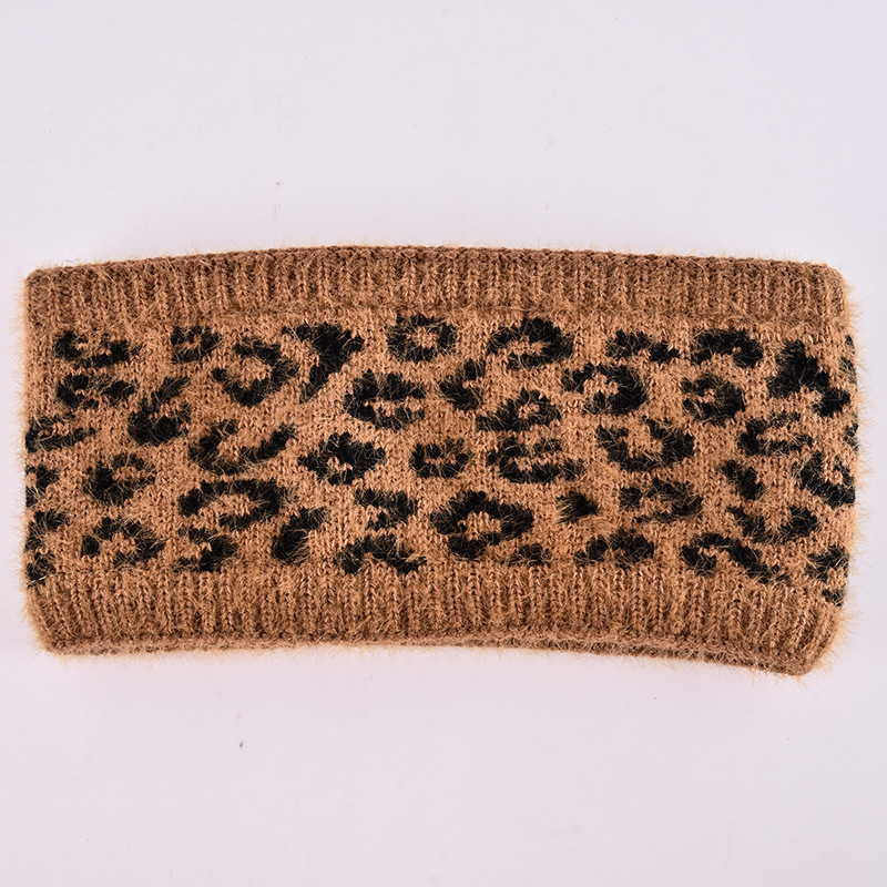 Autumn and Winter Net Red Hot Wide Brim Leopard Print with Velvet Headband Hat All-Match Knitted Headband Hair Band Warm Confinement Hair Accessories