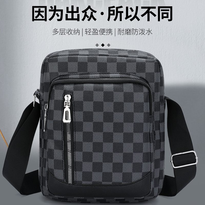 经典款老花方格男士斜挎包单肩包商务出行必备,时尚百搭-阿里巴巴