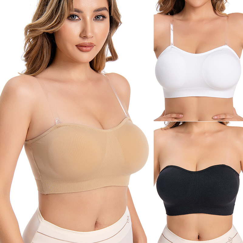 foreign trade plus size non-slip silicone push up off-shoulder chest wrap women‘s bra cross-border underwear strapless wireless bandeau