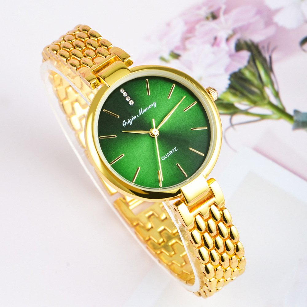 绿色盘金色套装表女士韩式防水小巧手表链式装饰时尚手表送调带器