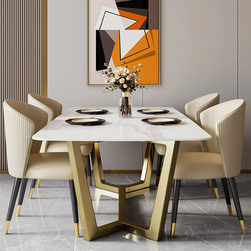 现代简约饭桌家用大小户型意式轻奢长方形亮光岩板餐桌组合长条桌