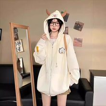 2024新款外套卫衣女秋冬宽松学院风卡通加绒加厚连帽甜妹上衣潮牌