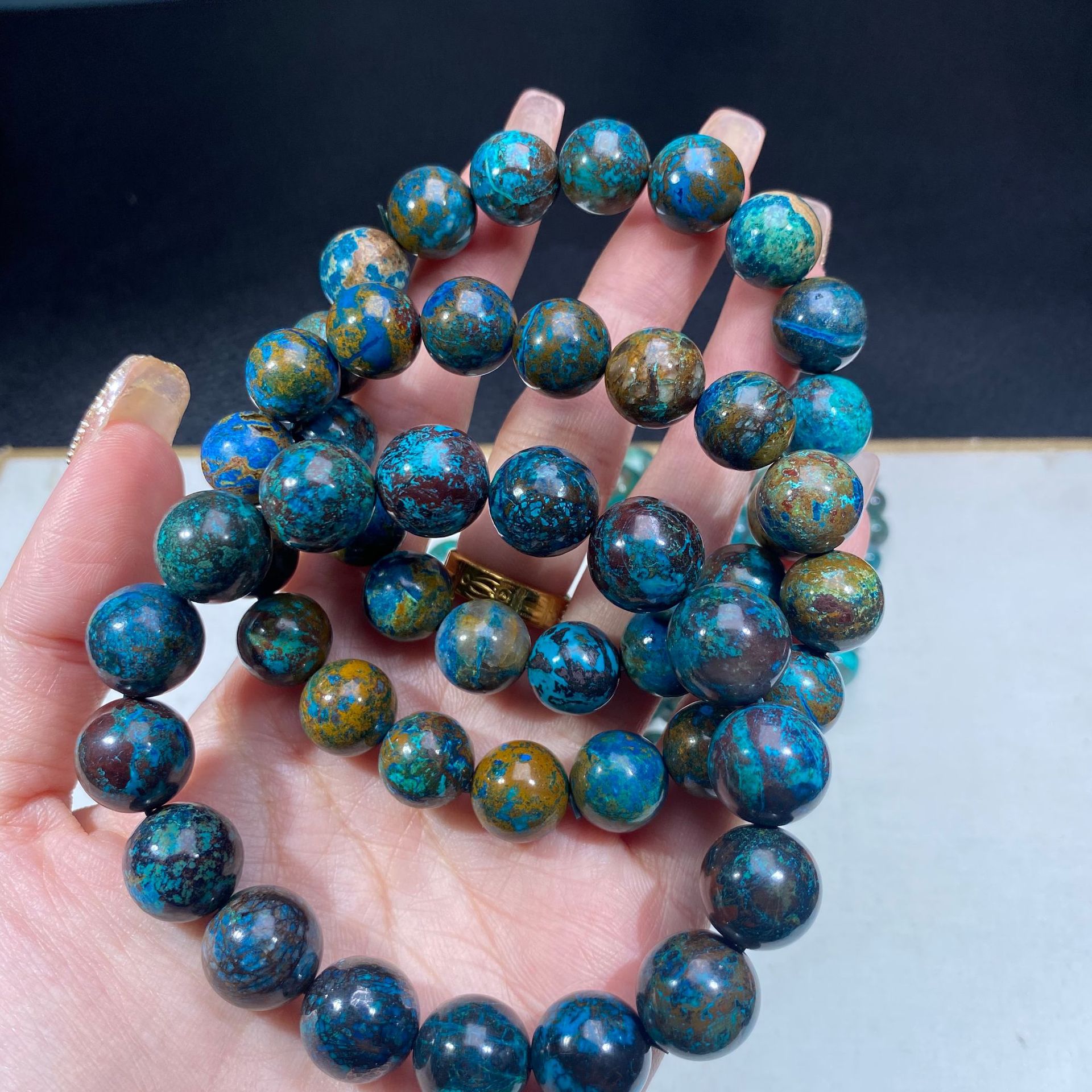 天然凤凰松石手链 民族风饰品蓝铜矿手串 抖音直播货源硅孔雀石工