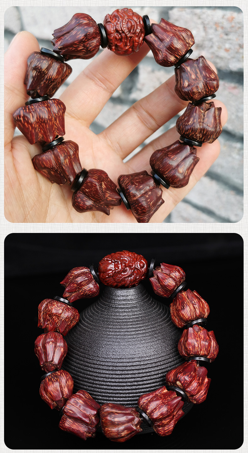 原创精品藏式天然滴血菩提文玩手串高密老料莲花菩提手链佛珠批发