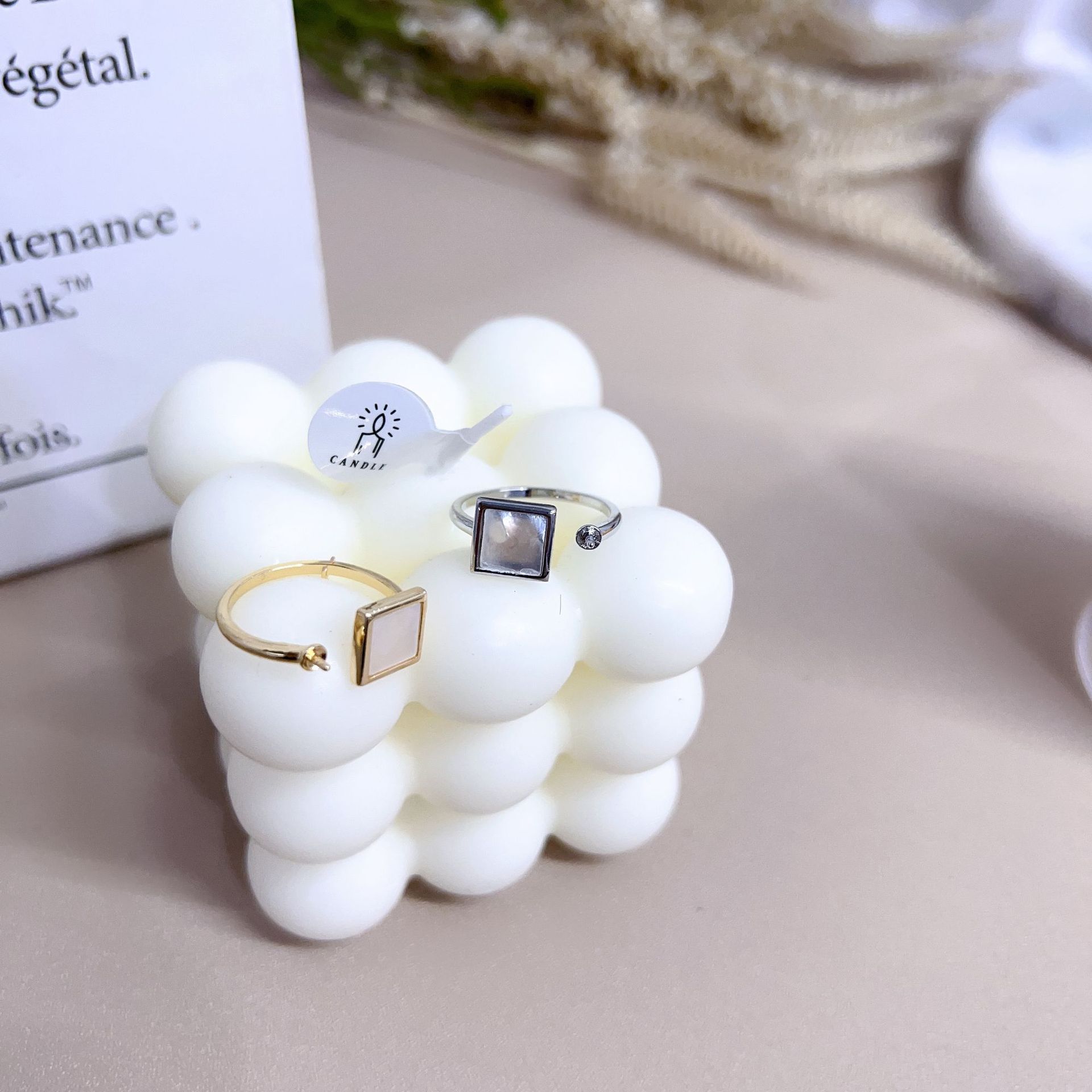 Square Sea Shell Ring Fashion Simple Special-Interest Design Open Adjustable Ring Universal Style