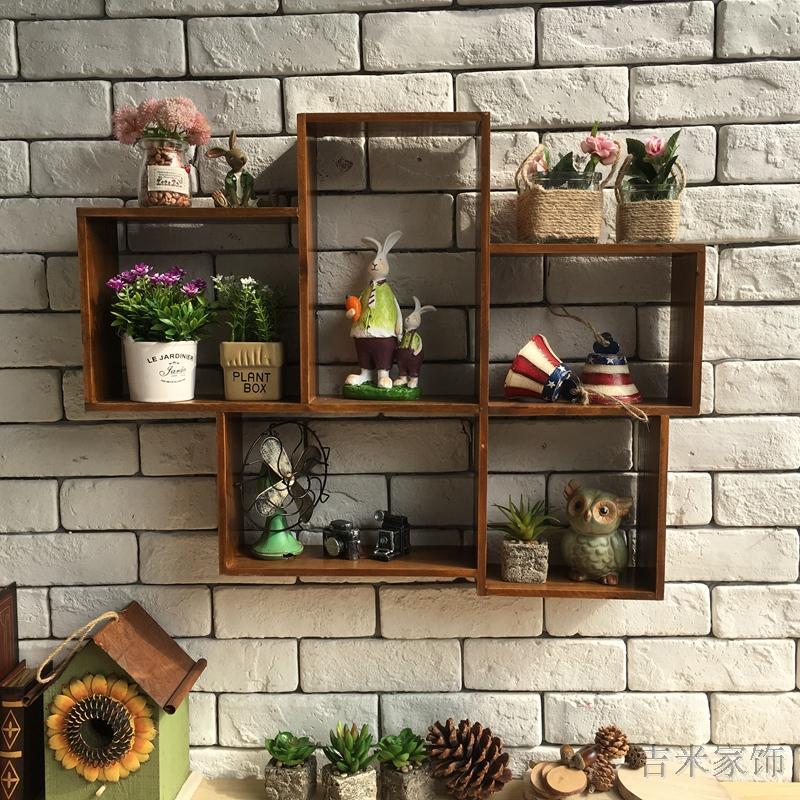 全实木复古木格子墙面挂件置物架格子壁挂店铺家居装饰品壁饰挂墙