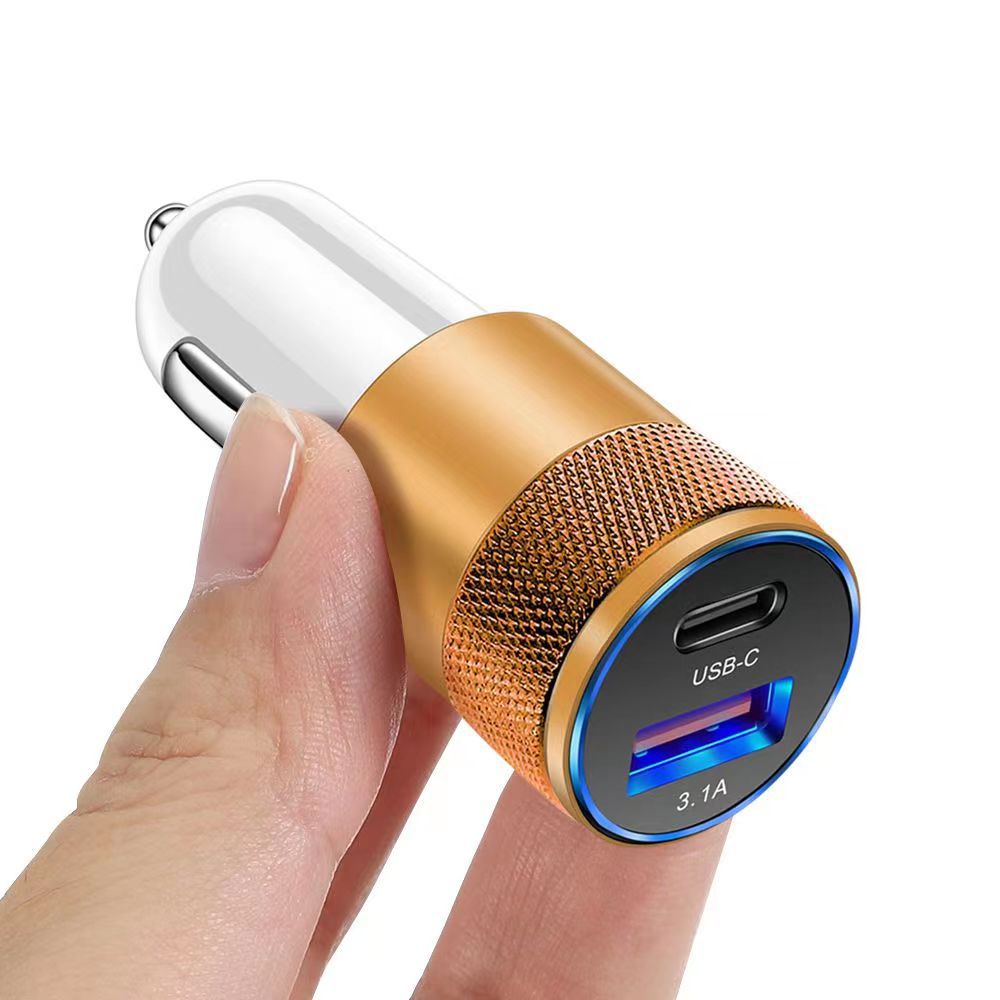 3.1A USB + PD Metal Car Charger Aluminum Alloy Cannon Car Charger Vehicle-Mounted Mobile Phone Charger Cross-Border Wholesale