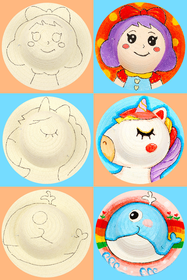 儿童绘画草帽diy涂鸦空白手绘帽子幼儿园创意美术材料环境装饰