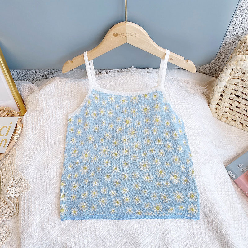女童吊带夏季 新款儿童打底衫女宝宝针织花朵背心吊带上衣ex769