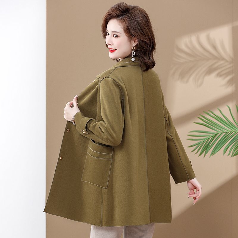 妈妈秋装双面呢外套中长新款时尚洋气风衣中老年女装春秋毛呢上衣