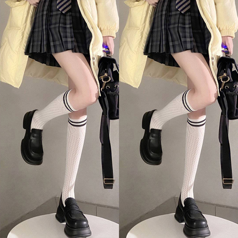 jk学院风镂空中长筒小腿堆堆袜子女春季秋冬款ins外穿显瘦潮-阿里巴巴