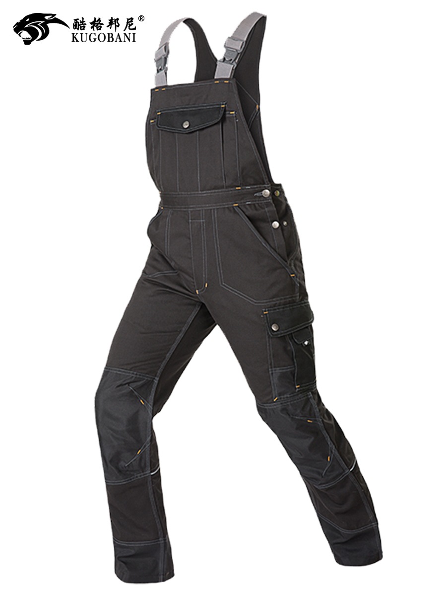 工装背带裤男工作服耐磨连体机修劳保服宽松直筒吊带反光条的裤子