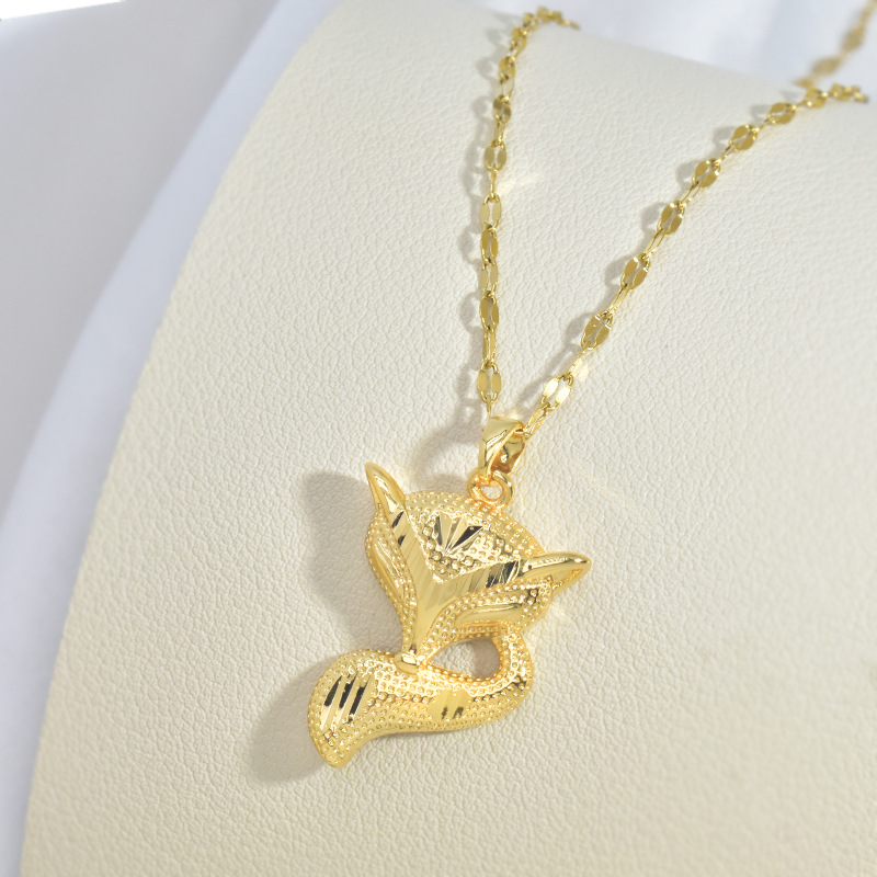 欧美跨境新款仿金狐狸吊坠项链女时尚潮流百搭设计抖音