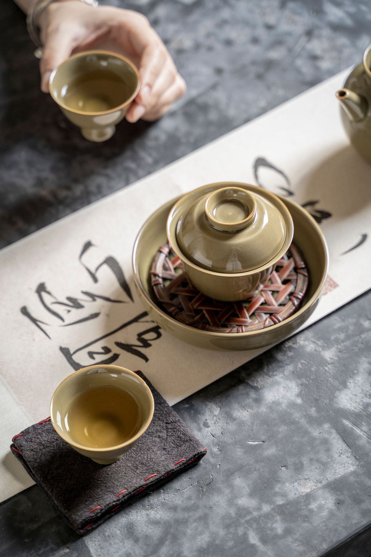 宜室茶话 青瓷宋韵高足品茗杯 功夫茶具茶杯主人杯 文人空间茶器