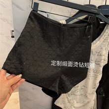 现货 重工菱格烫钻设计高腰缎面西装短裤新品闪闪亮钻高腰裤女