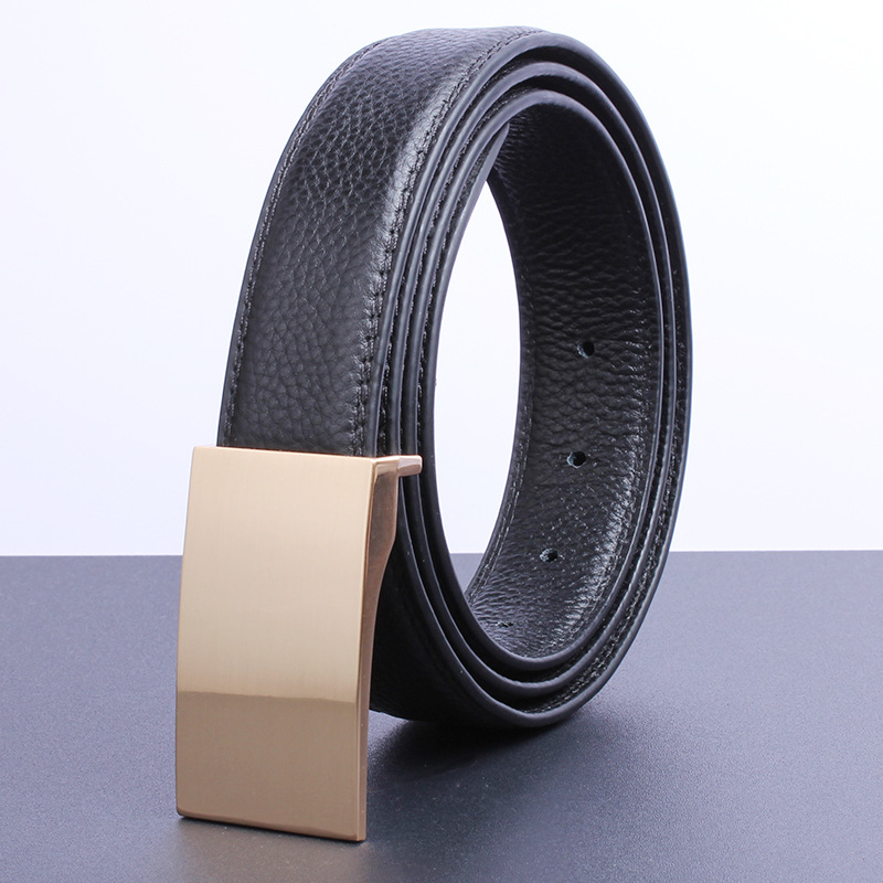 Belt Men's Leather Business First Layer Cowhide Inner Wear Smooth Buckle Style Belt High-End Simple Young People Pant Belt