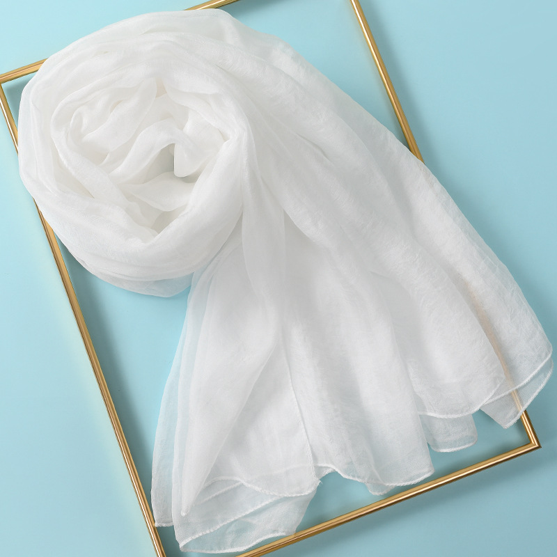 宝宝外出盖头白色丝巾宝宝沙巾女出门防风头巾透明盖布防尘纱巾薄