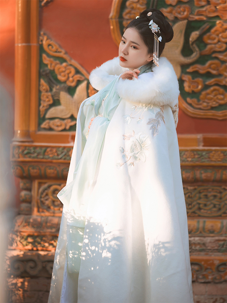 纳兰词汉服女长斗篷加绒加厚披肩外套中国风古装保暖古风披风冬季-阿