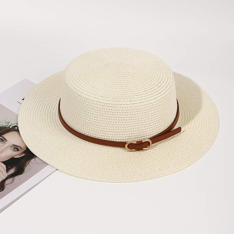 Summer New Outdoor Flat Straw Hat European and American British Straw Sun Hat Men and Women Fashion Casual Beach Sun