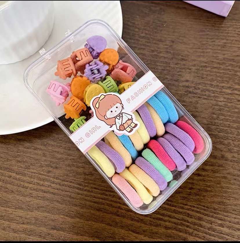 New Boxed Candy-Colored Hair Tie Mixed Color Cute Trumpet Grip Towel Ring Children Baby All-Match Hair Braid Accessories