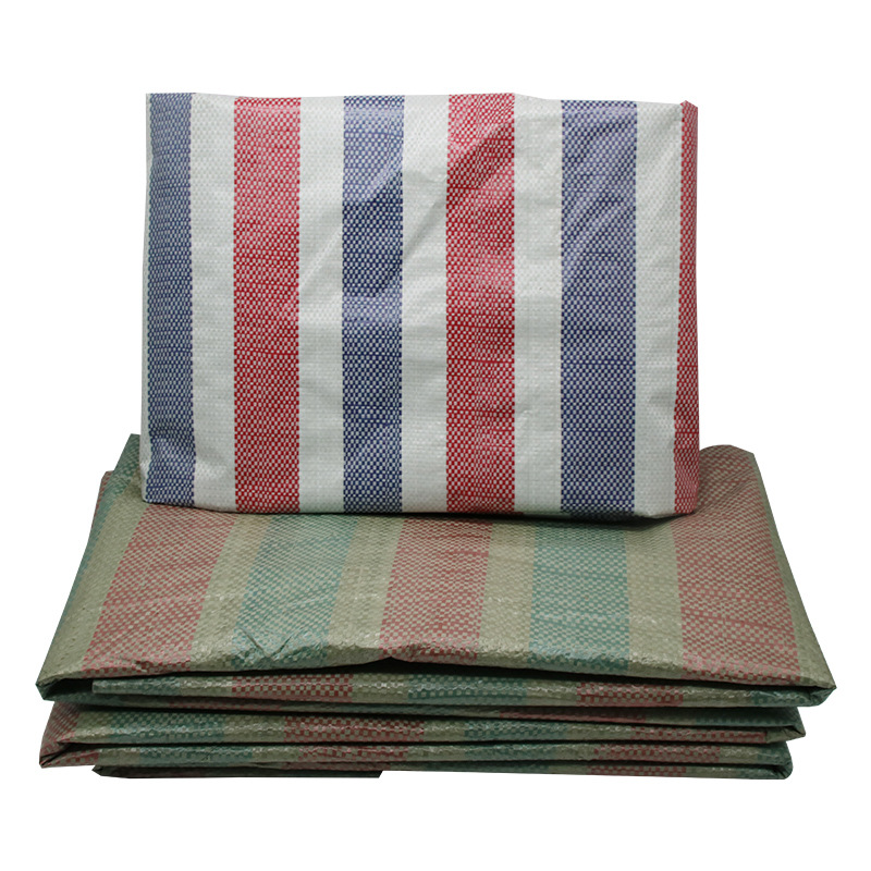 单膜彩条布装修一次性工地铺地防尘防雨三色编织布塑料布6米8米宽