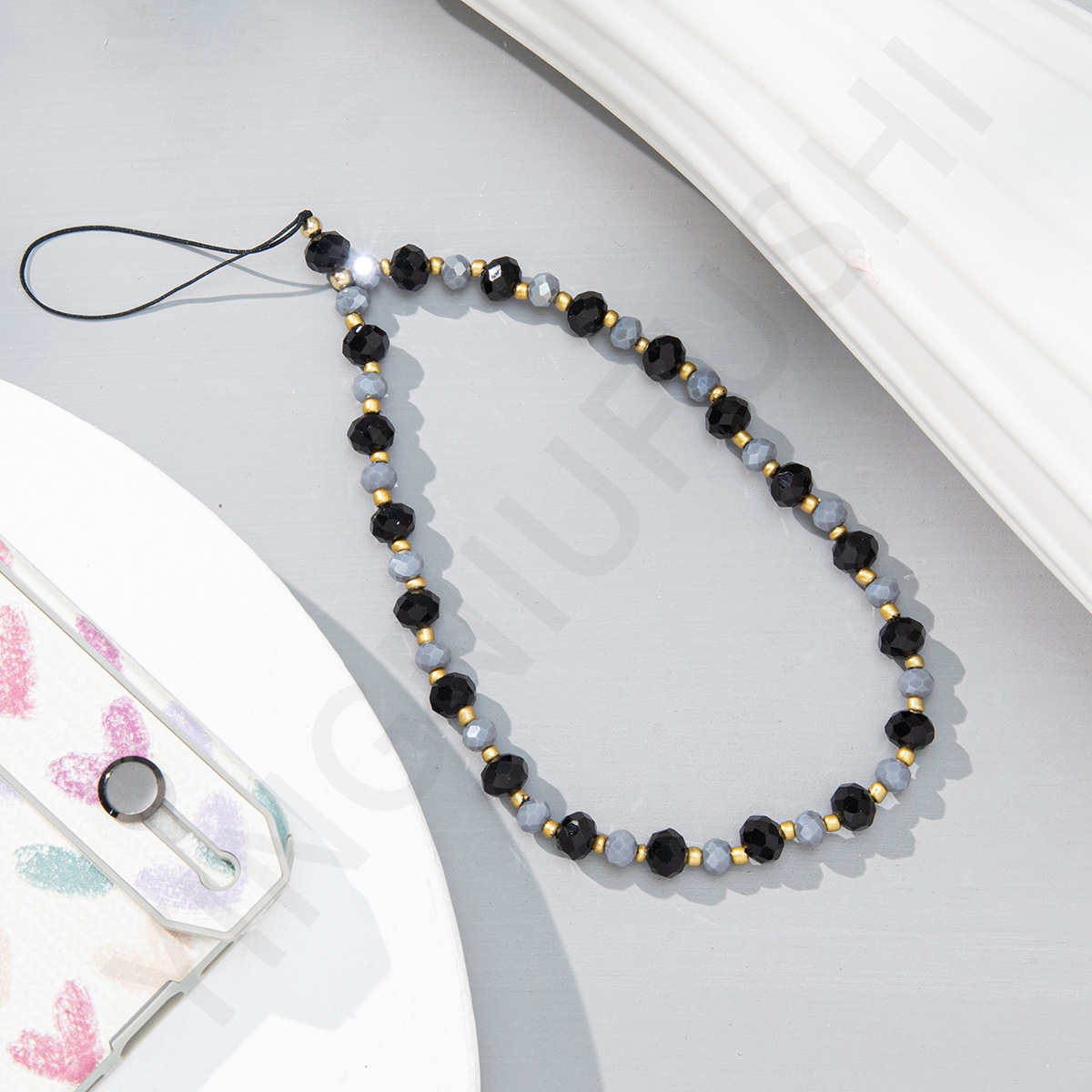 欧美流行混彩水晶串珠手机链女 ins时尚防丢手机挂绳钥匙挂绳批发