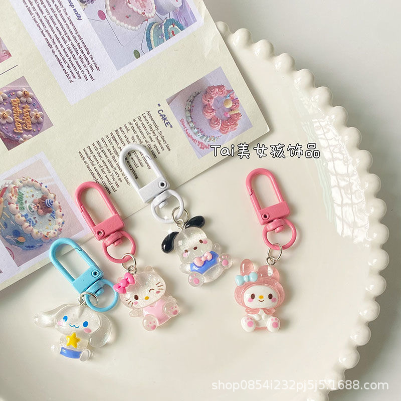 Original Thin and Glittering Sanrio Keychain Cartoon Girlish Cinnamoroll Babycinnamoroll Clow M Handbag Pendant Cute Accessories Female