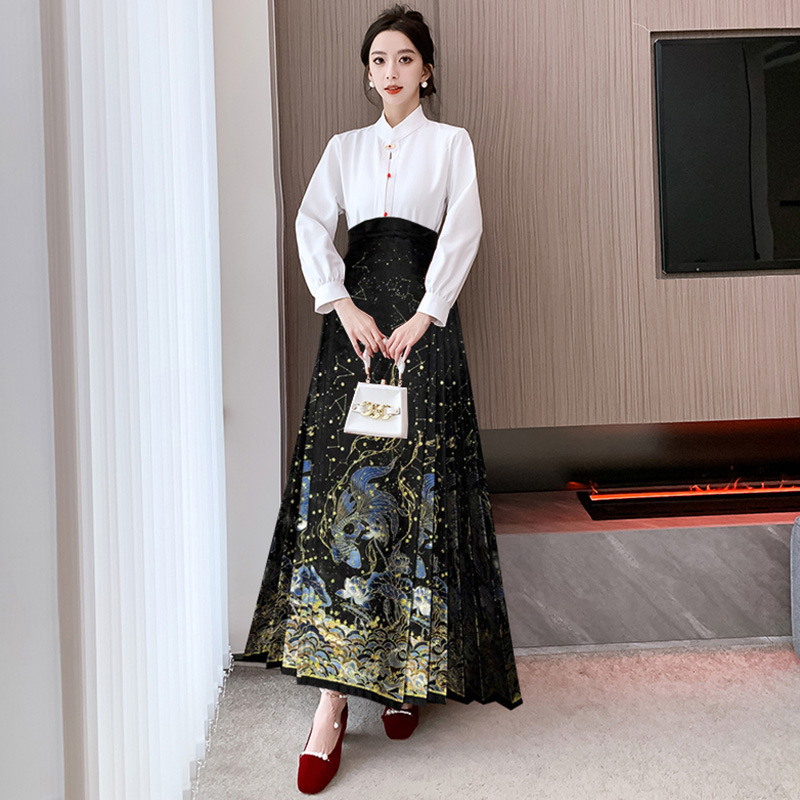 Fantasy Star River Horse-Face Skirt with National Style New Chinese Style High-Grade Slimming Daily Commuter Long Skirt Women's Clothing