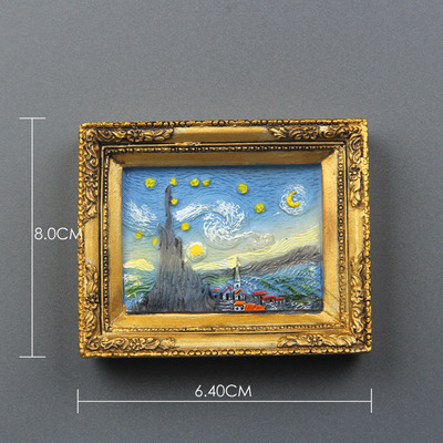 New Creative Three-Dimensional Simulation Photo Frame Small Oil Painting Decoration Large Magnetic Refrigerator Stickers European Van Gogh Mini Magnetic Stickers