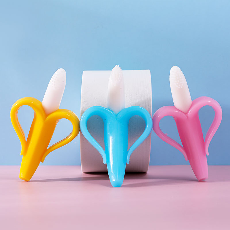 Baby Safety Silicone Molar Rod Banana Teether Children Training Soft Head Toothbrush Baby Learning Toothbrush Clamshell Packaging