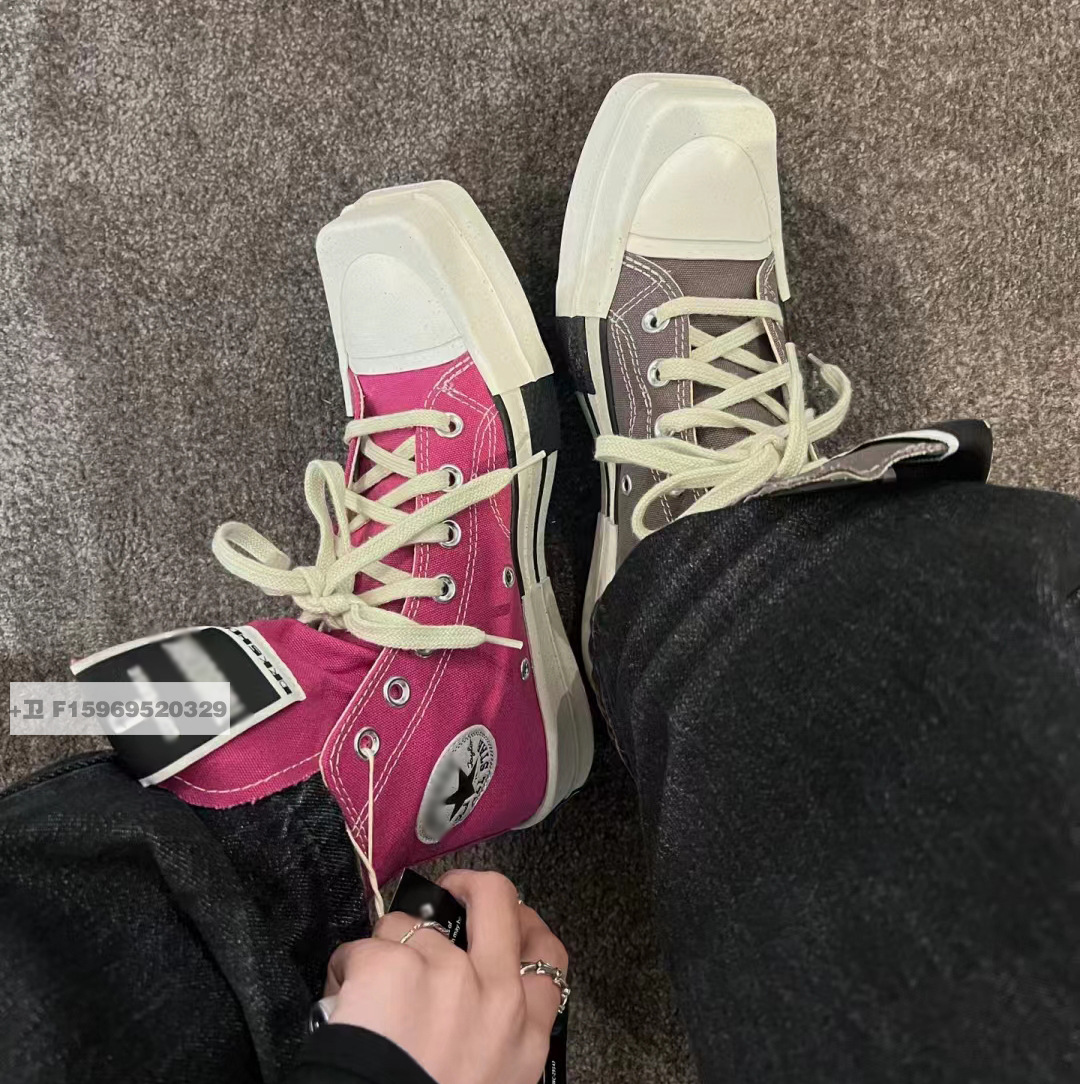 新款ro联名黑白灰褐色玫粉色高帮男女异形方头帆布鞋板鞋 a05685c