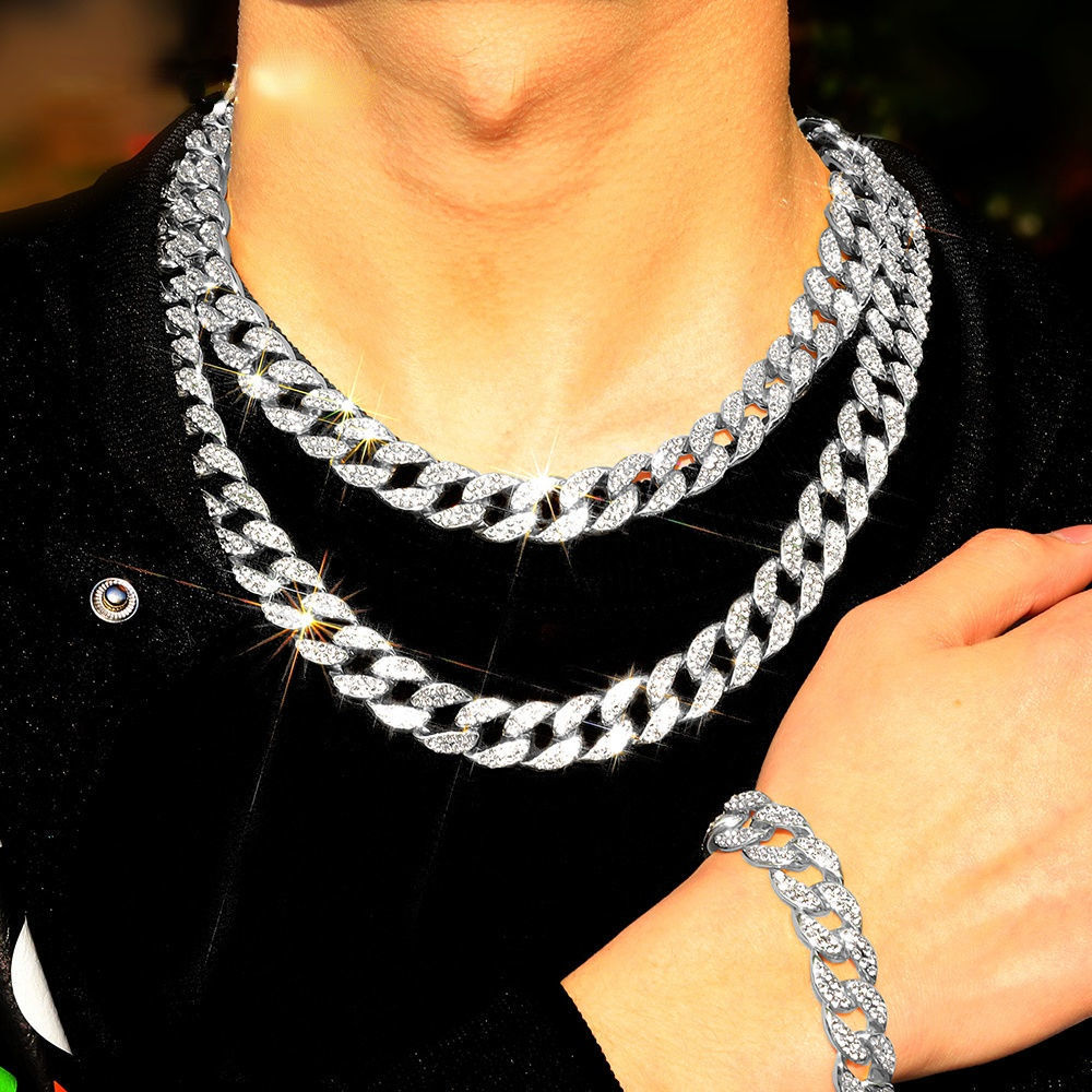 欧美潮人炫酷男士嘻哈满钻古巴链hiphop项链网红ins百搭蹦迪饰品