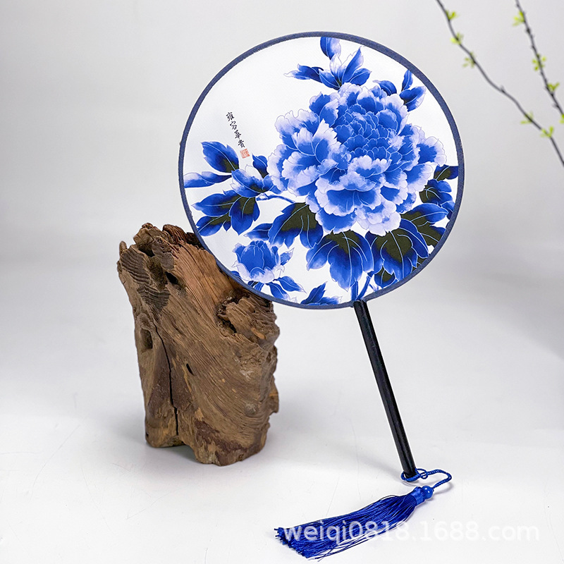 中国风古典宫廷单面圆形舞蹈扇团扇青花瓷模特走秀舞台表演道具
