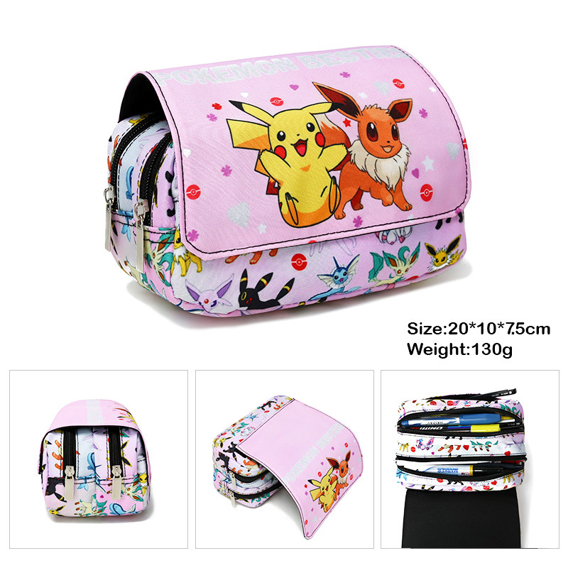 Spot Pokemon Pet Elf Pikachu Pencil Case Pikachu Stationery Box Primary and Secondary School Students Cartoon Pencil Bag