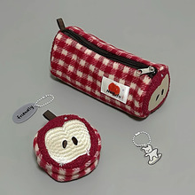苹果红色帆布笔袋初中女生设计感小众文具简约大容量高颜值收纳包