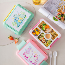 卡通手提学生饭盒便携儿童餐盘可微波炉加热分格便当盒打饭午餐盒