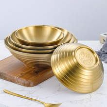 304不锈钢拉面碗双层商用汤碗大碗金色拌饭碗面碗斗笠碗面馆专用