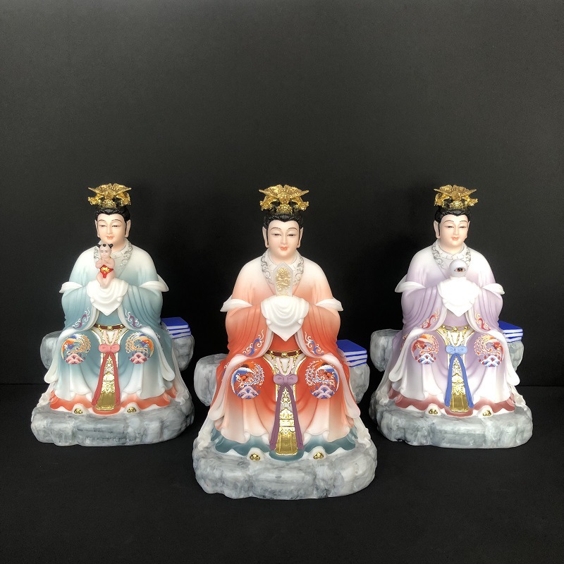16寸汉白玉三霄娘娘佛像送子娘娘碧霞元君神像眼光娘娘佛像摆件