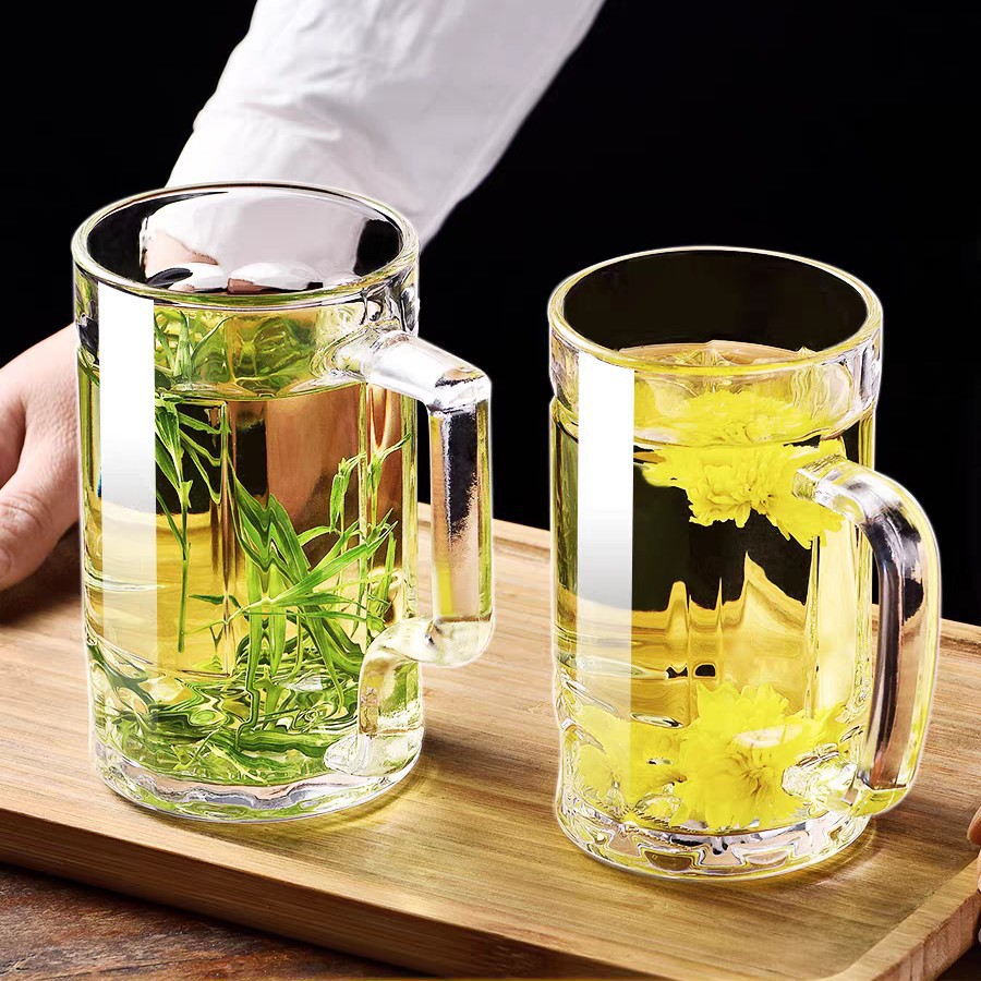 啤酒杯子带把手家用玻璃杯透明大号扎啤杯酒吧杯喝水杯泡加厚ins