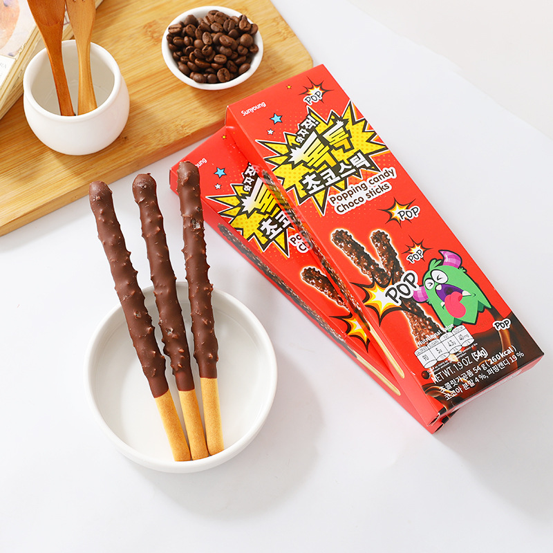 韩国进口Sunyoung跳跳糖巧克力味涂层饼干棒网红儿童零食休闲小吃