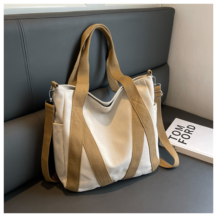 2024新款帆布包女夏时尚韩版单肩包女大容量休闲斜挎包布面侧背包